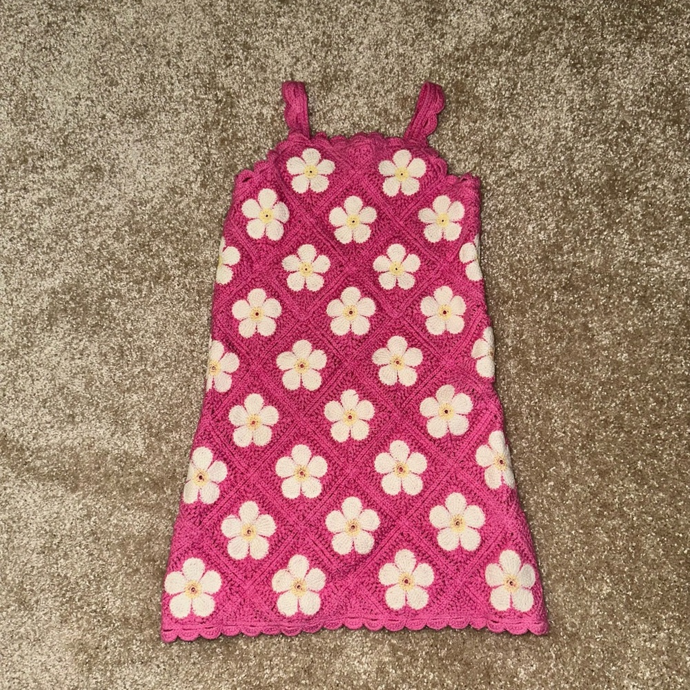 Pink Floral Crochet Kids Dress | Toddler Size 5T